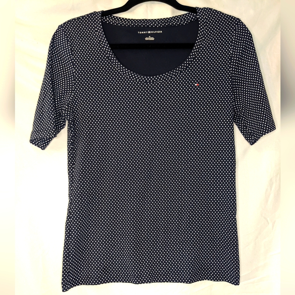Tommy Hilfiger Polka Dot Navy White T-shirt, Medium
